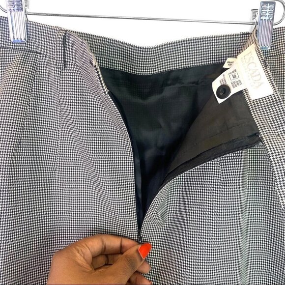 ESCADA HOUNDSTOOTH BLACK DESIGNER SKIRT OFFICE SUMMER WOOL MINI  SKIRT 36 EUC - Picture 7 of 10